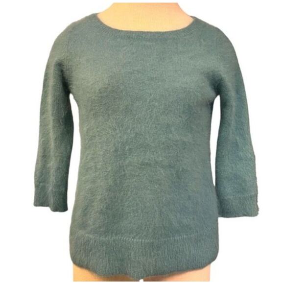 Ann Taylor Angora 3/4 Sleeve Sweater SZ S Soft Blue Green Sea Glass Preppy Cozy - Picture 1 of 10